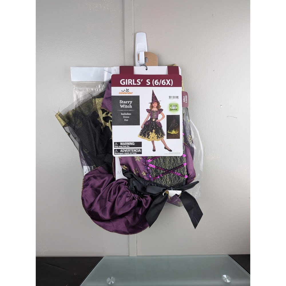 Way To Celebrate Girls Starry Witch Costume Glow In The Dark‎ Purple Gold 6/6X